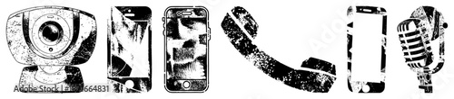 Vintage Communication Devices in Grunge Vector Style