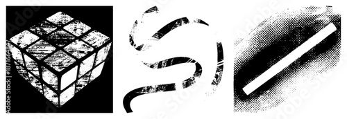 Vintage ’s Cube Puzzle with Distressed Texture and Halftone Effects