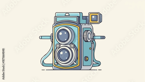 Vintage Twin Lens Reflex Camera Illustration.