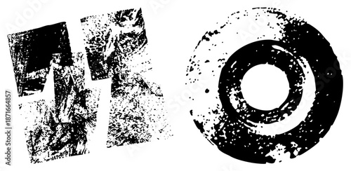 Abstract Grunge Textured Letterforms and Circular Stencil Graphic