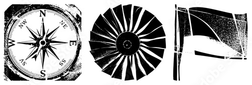 Vintage Compass, Turbine Blade, and Wind Swept Flag Vector