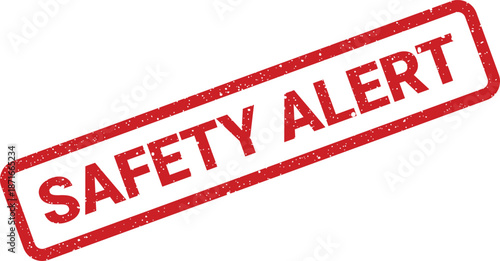 Vector image of a rectangular rubber stamp featuring the words SAFETY ALERT with a distinctive grunge texture overlay