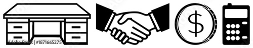 Business Transaction Desk, Handshake, Dollar, Calculator