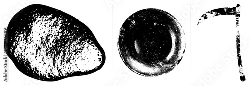 Vintage Halftone Stone, Bowl, and Vector Set