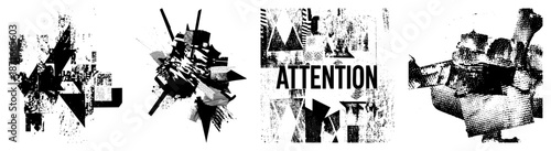 Abstract Geometric Fragmented with Textured Halftone Effects