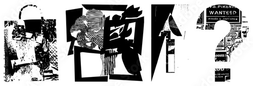 Abstract Geometric Shapes with Halftone Textures and Bold Black Forms