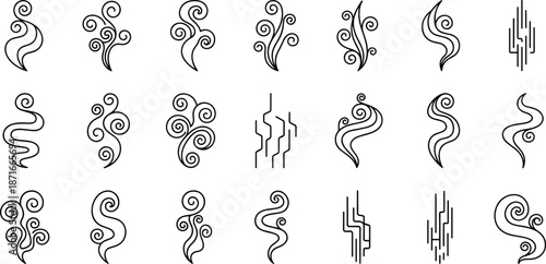 Steam And Smoke Line Icon Vector Collection For Hot Food Aroma And Smell Symbol Design