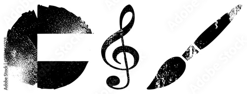 Music & Art with Grunge Texture Vector Set