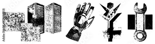 Server Rack, Gloved Hand, Abstract Symbol, Wrench Vector