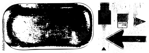 Weathered Road Signs and Directional Arrows for Detour Guidance