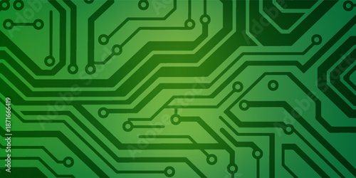Green Circuitry Pattern: Modern Tech Circuit Board Background For Electronics, Technology And Innovation