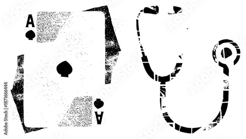 Ace of Spades Playing Card and Stethoscope Medical Symbol