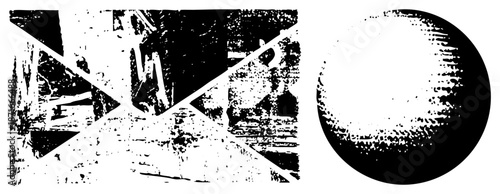 Abstract Geometric Shapes with Halftone Texture and Circular Gradient