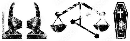 Grungy Black and White Cemetery Symbols with Distressed Texture