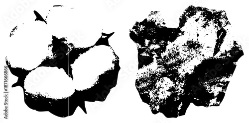 Abstract Black and White Textured Organic Shapes with Rough Edges