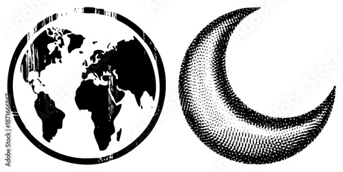 Global Earth Globe and Moon Halftone Symbols
