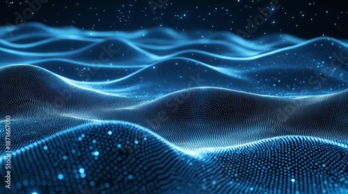 Wallpaper Mural Abstract background featuring dynamic swirling waves and celestial stars in cosmic blue hues. Torontodigital.ca