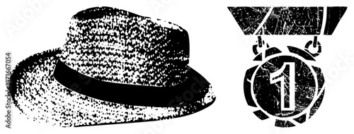 Vintage Fedora Hat and First Place Medal Set