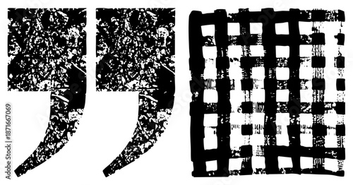 Vintage Quotation Mark and Grid Glyphs with Textured Brushstroke Effect