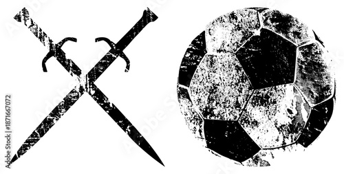Swords and Distressed Soccer Ball Vector