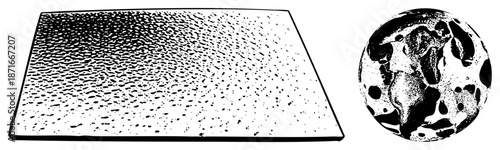 Halftone Textured Surface and Abstract Sphere Vector Illustration