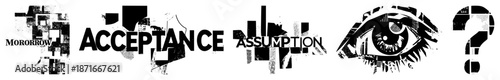 Abstract Typographic Logos Featuring Words Acceptance and Assumption with Eye and Question Mark Symbols