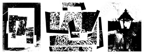 Abstract Geometric Shapes with Textured Halftone and Vintage Lantern Silhouette