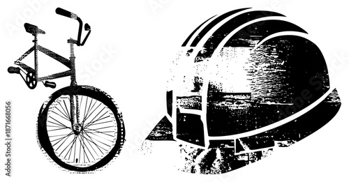 BMX Bicycle and Hard Hat Safety Gear Vector Illustration