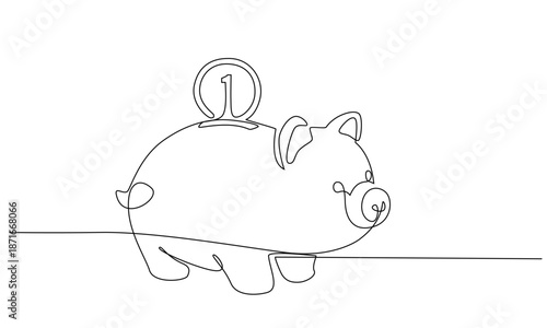 One continuous line drawing of a piggy bank.Safe money symbol and business finance eps 10