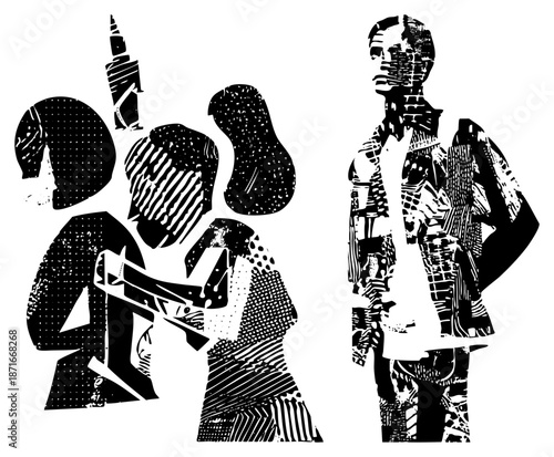 Abstract Silhouettes of People with Textured and a Unicorn