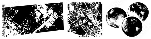 Abstract Black and White Textured Graphic Elements with Halftone