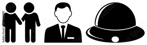Three Black Silhouetted Handshake, Businessman, and Bowler Hat