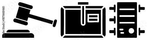 Gavel, Book, and Server Rack Representing Legal, Education, and IT Fields