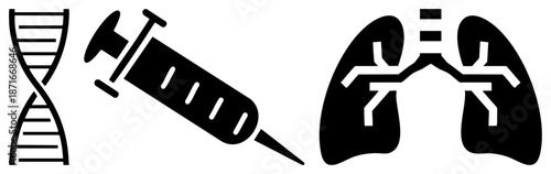 DNA Strand, Syringe, and Lungs Representing Medical Genetics