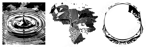 Abstract Black and White Ripple with Geometric Fragmentation