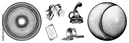 Vintage Communication Telephone, Whisper, and Record Player