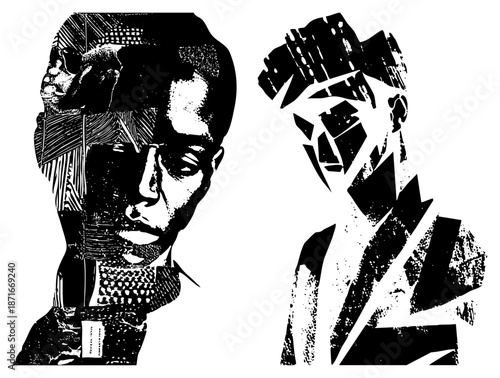 Bold Black and White Graphic Portrait of Civil Rights with Raised Fist