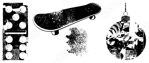 Vintage Toy Blocks, Skateboard, and Abstract Circular Design in Halftone Vector Style