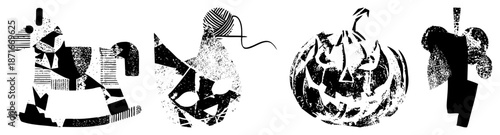 Abstract Geometric Halloween with Halftone Texture