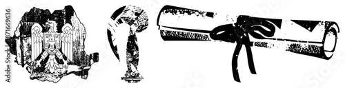 Romanian Coat of Arms, World Cup Trophy, and Diplomatic Scroll Vector