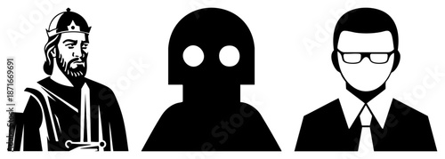 Three Stylized Silhouetted Figures Representing Roles and Identities