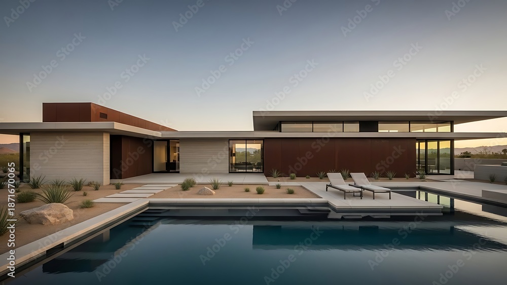 Fototapeta premium Modern Luxury Villa with Infinity Pool and Stylish Architectural Design