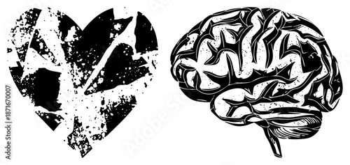 Broken Heart and Brain Illustration Symbolizing Emotional