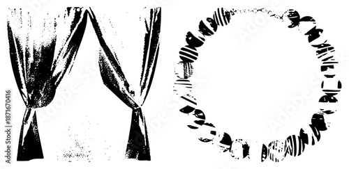 Vintage Halftone Curtains and Ornamental Border Vector Graphic