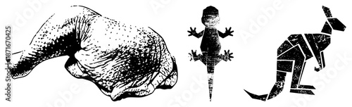 Three Stylized Animal Silhouettes in Diverse Graphic Styles