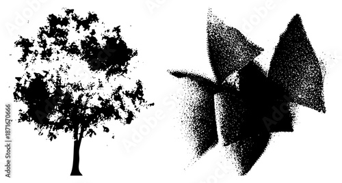 Abstract Tree and Pinwheel Silhouettes in Halftone Dot