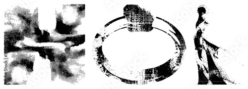 Abstract Halftone Silhouettes of Human Forms and Circular Motifs