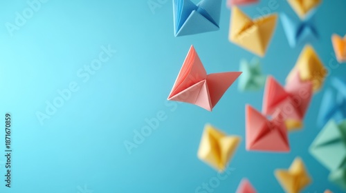 Free Download Origami butterflies floating against a light blue background.  Possible use education, arts, or creativity - GFXLoad
