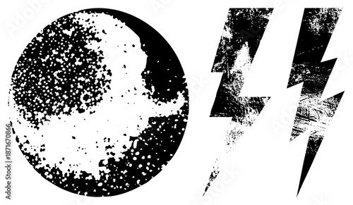 Grunge Textured Earth Globe and Lightning Bolt Symbols