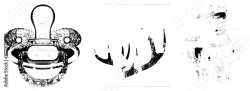 Vintage Pacifier with Halftone Texture and Deer Antlers Cutout Design